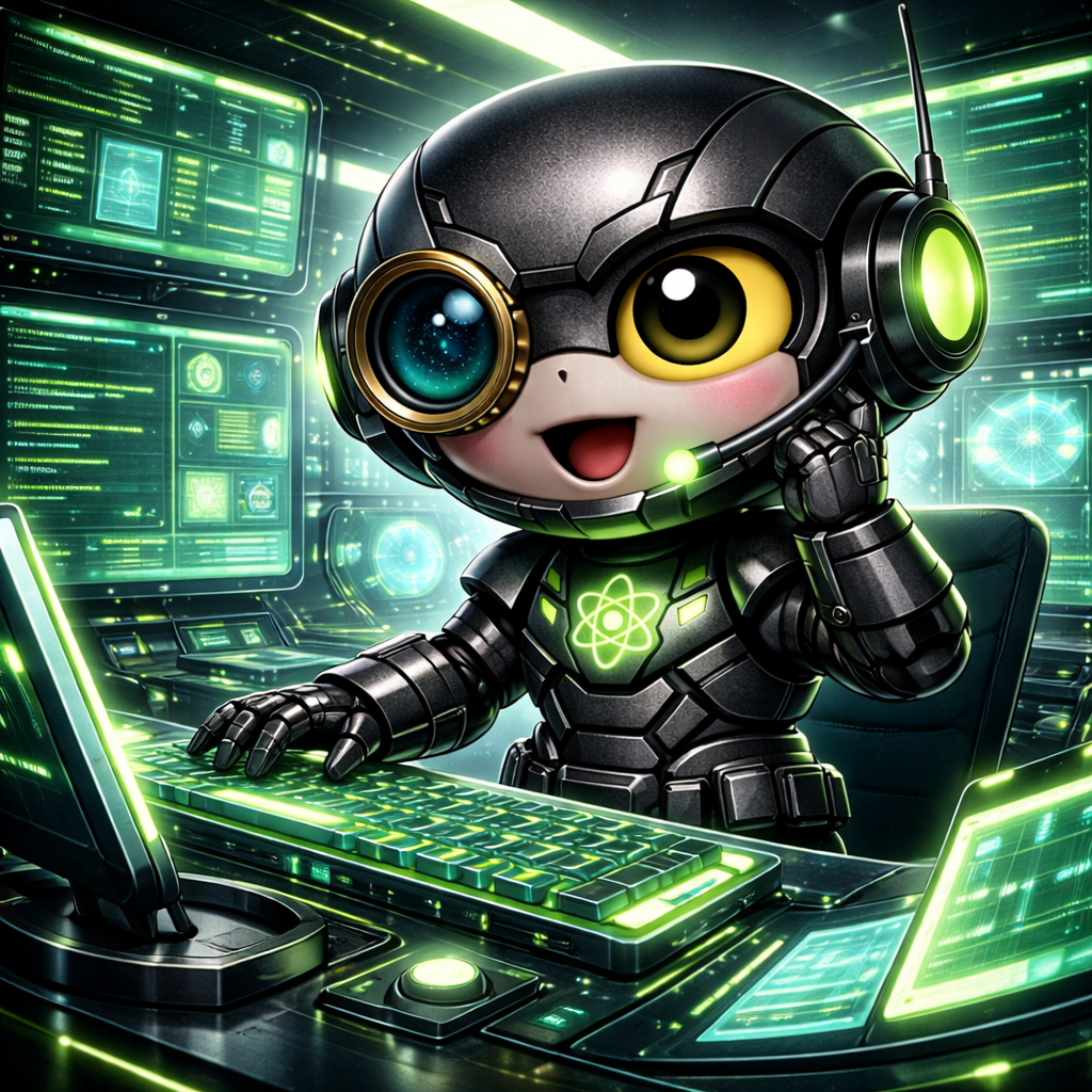 NeuClix Oper8r robot mascot working in a high-tech call center with green holographic displays providing IT support services