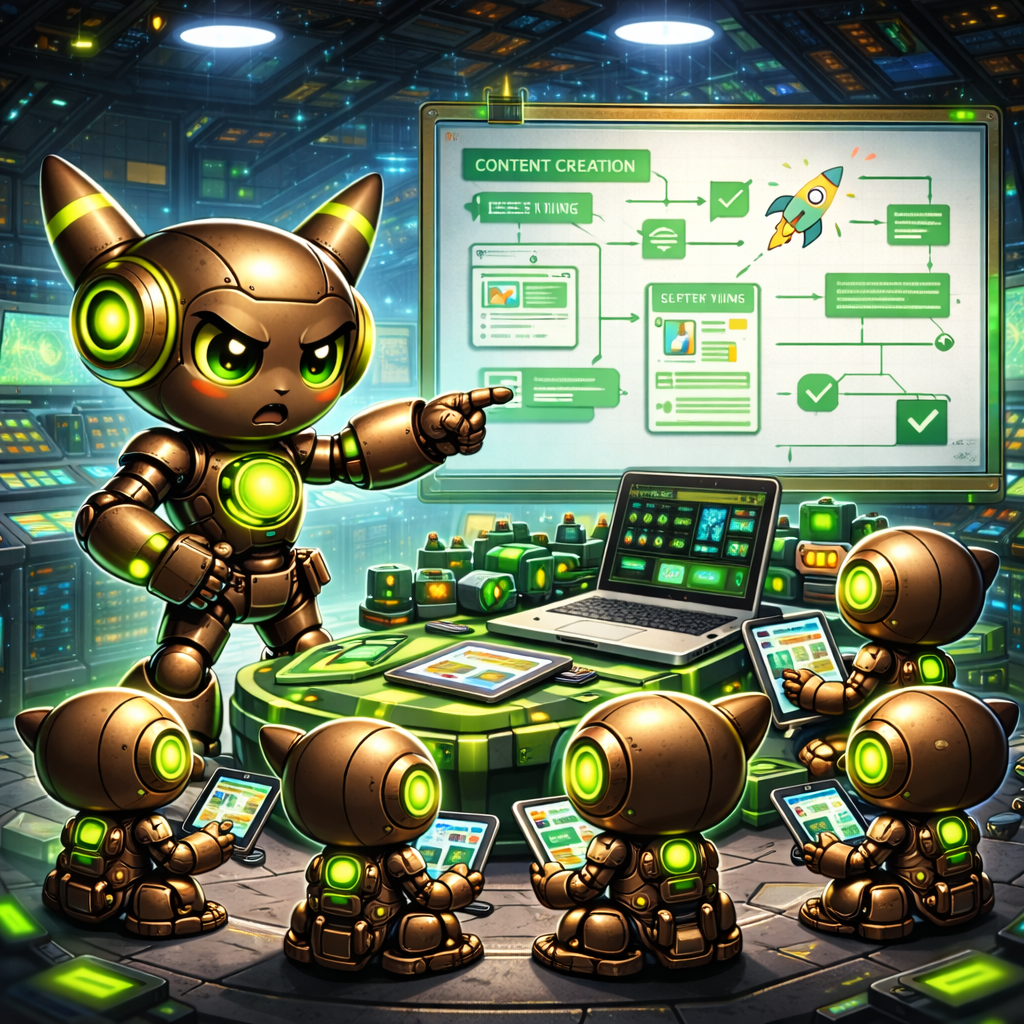 NeuClix Otto mascot with content creation tools including editing screens writing tools and digital publishing workflow