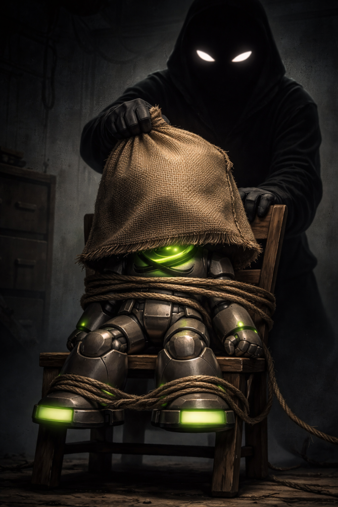 NeuClix Otto mascot in dramatic cybersecurity scene representing data rescue and technology protection services